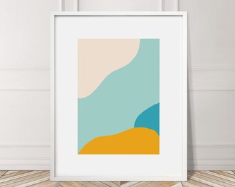 Mita Teal Circles Shapes Abstract Yellow Gallery Wall Art Giclee Poster Prints | Minimalist Kitchen Living Bedroom Home Decor Picture N18