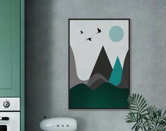 Abstract Emerald Green Mountain Hills Print