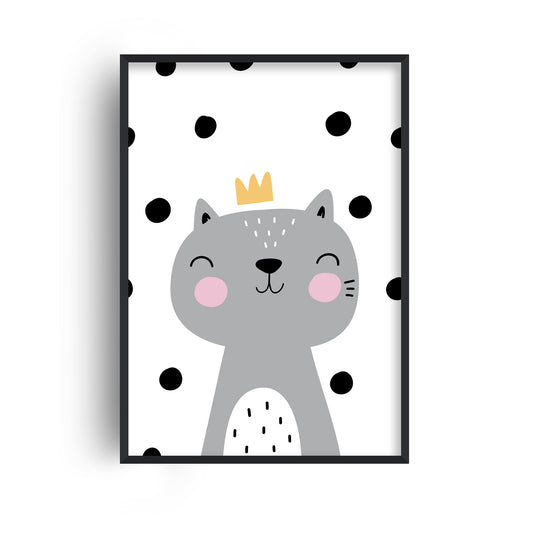 Cat with Crown and Polka Print