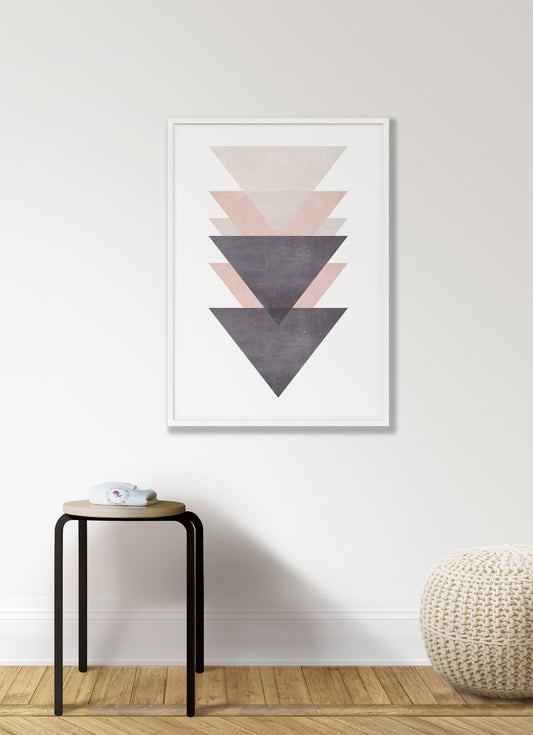 Cotton Pink and Grey Triangles Print