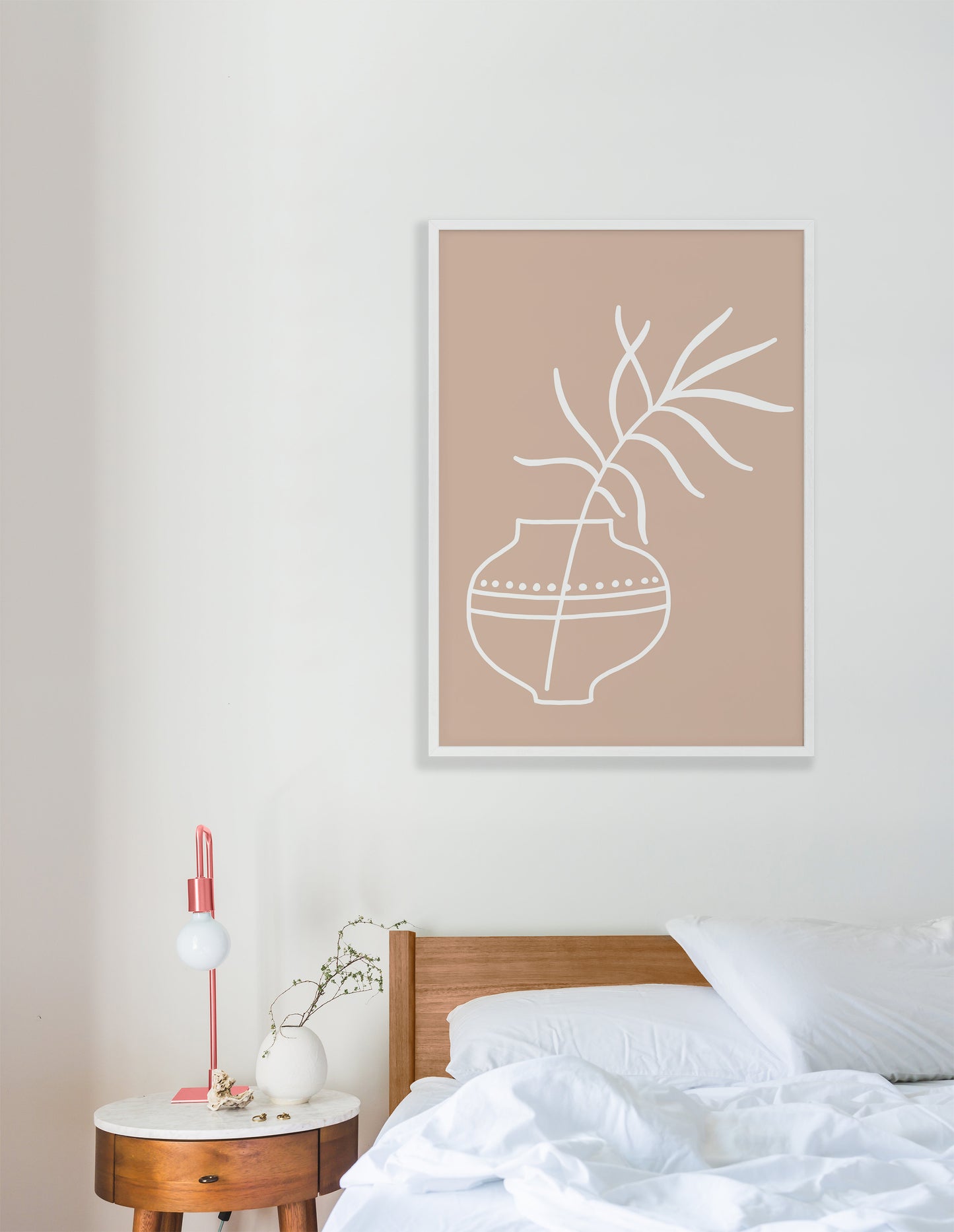 Inspired Pink Plant Silhouette Line Art Print