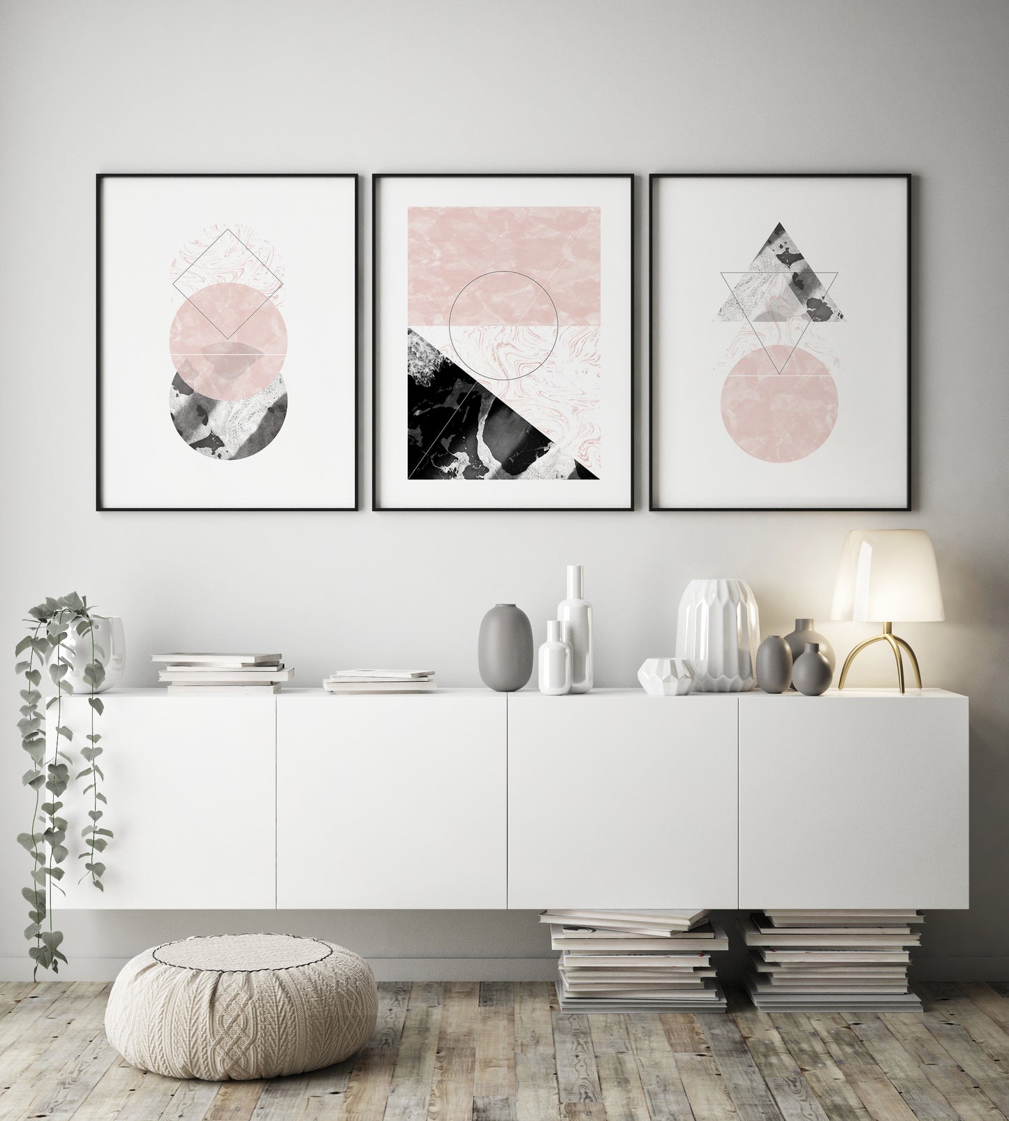 Marble Black and Pink Circles Abstract Print