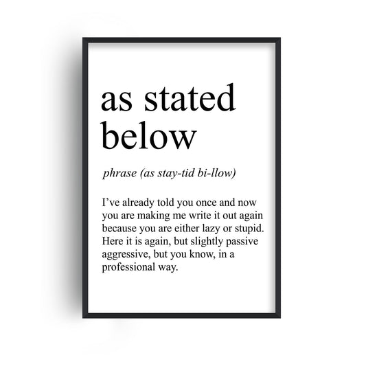 As Stated Below Definition Print